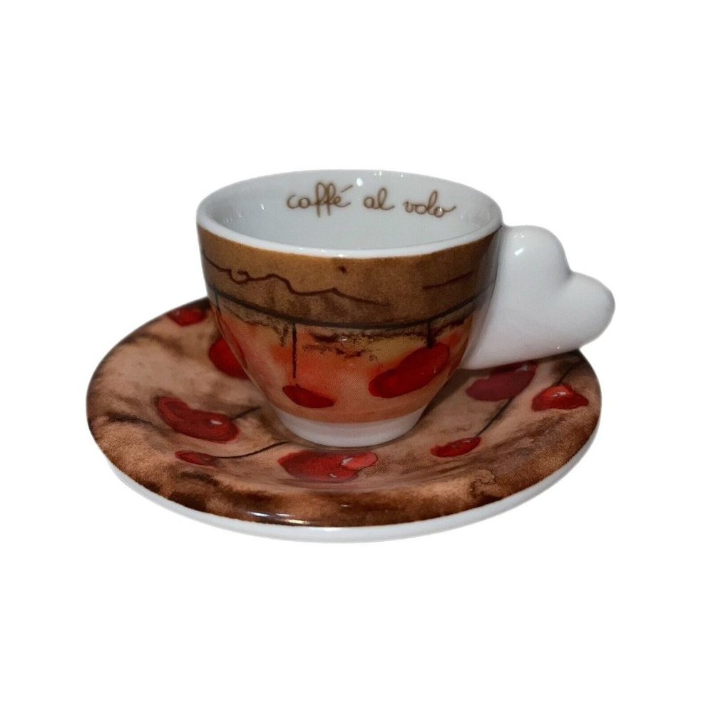 Thun Caffe Al Volo Demitasse Cup and Saucer Red Hearts Made in Italy Valentines